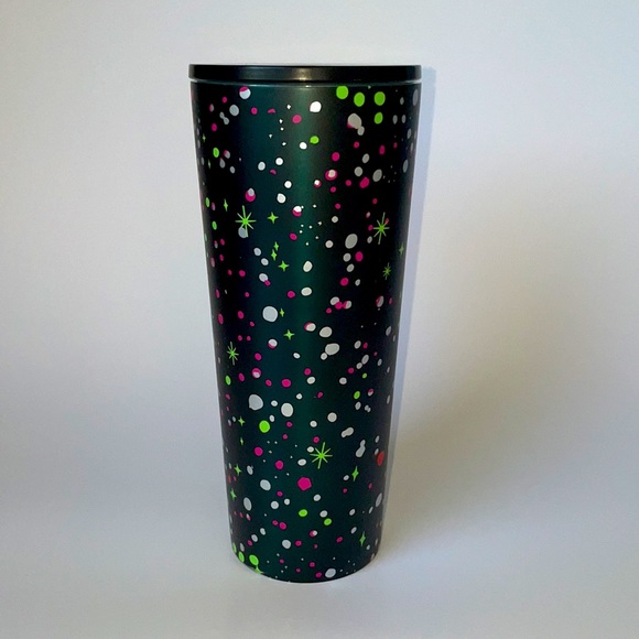 2020 Starbucks Metal Tumbler Dark Green with Hot Pink Green and White Confetti - Picture 2 of 7